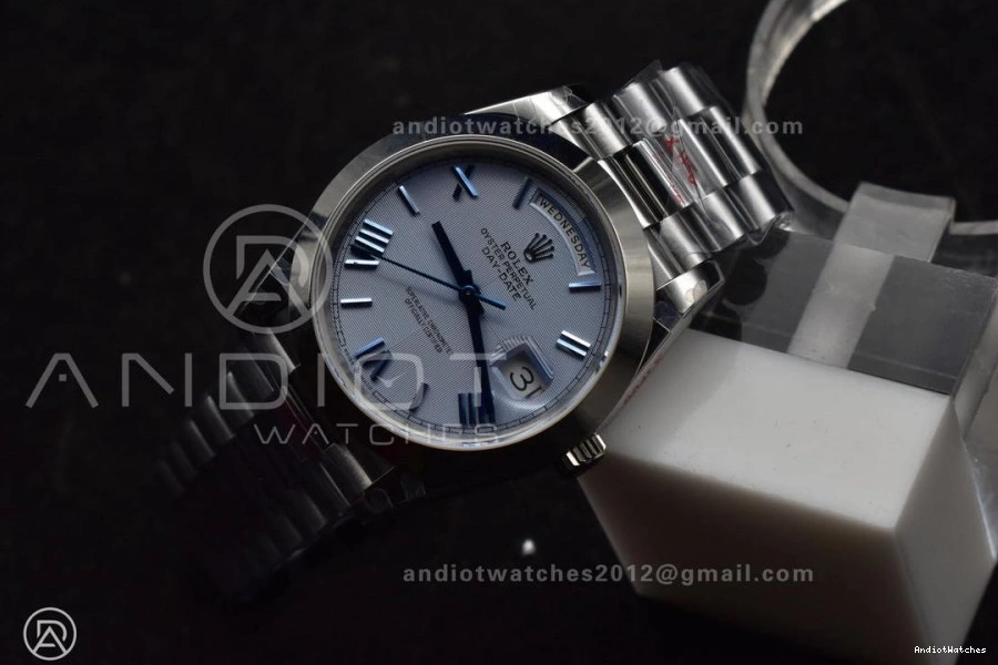 Trendsetting On 703 Weighted GMF Dial Steel 904L 40 Tungsten Blue A3255 V Markers DayDate President Bracelet Roman 1120